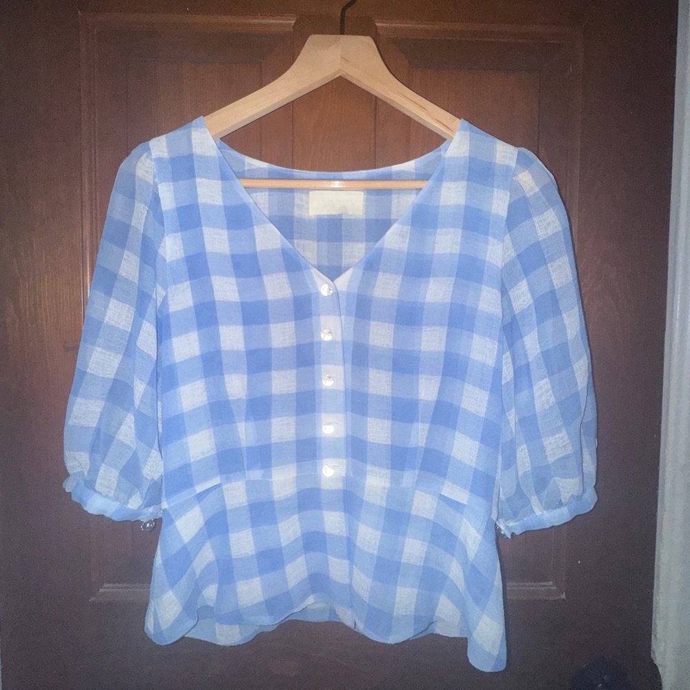 BABY BLUE GINGHAM BLOUSE - CAPULET MAYBELLE SHORT SLEEVE
